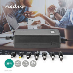 Nedis Universele AC-Stroomadapter - 36 W - 12 / 13 / 14 / 15 / 16 / 17 / 18 / 18.5 / 19 / 19.5 / 20 / 21 / 22 / 23 / 24 V DC - 1.80 m - 2.4 - 3.0 A - 7 plug(s) - Zwart