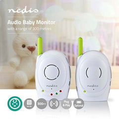 Nedis Babyfoon - FHSS (Frequency-Hopping Spread Spectrum) - Met terugspreekfunctie - Batterij Gevoed / Netvoeding - Groen / Wit