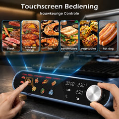 Taylor Swoden Contactgrill - Tosti apparaat - Dubbele Temperatuurregeling - Tosti ijzer - 2000W - Panini Grill met Touchscreen en Draaiknop - 180° Uitklapbaar - Temperatuursonde - Instelbare Hoogte