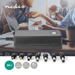 Nedis Universele AC-Stroomadapter - 36 W - 12 / 13 / 14 / 15 / 16 / 17 / 18 / 18.5 / 19 / 19.5 / 20 / 21 / 22 / 23 / 24 V DC - 1.80 m - 2.4 - 3.0 A - 7 plug(s) - Zwart