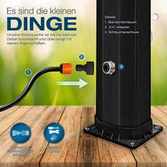 tillvex zonnedouche 35 liter inclusief Beschermhoes | Tuindouche voor de tuin warm water | Zwembad-douche camping | zonder stroomaansluiting | met kraan en regendouchekop | Tuinslangaansluiting
