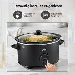 Olvy Digitale Slowcooker met Timer - Incl. Slowcooker e-kookboek - PFAS-vrij - 6 Liter - Keramische binnenpan