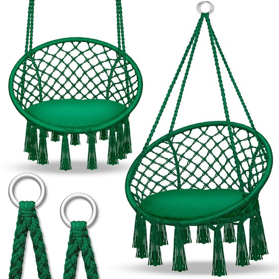 Hangstoel - Binnen & Buiten - Hangschommel - Tot 200 Kg - Groen - Tillvex® •