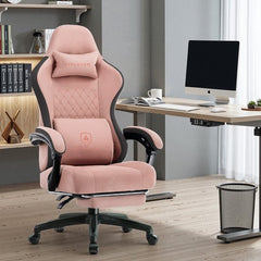 GTPLAYER - Gamingstoel Ergonomisch - Met Veerzitkussen en Voetensteun - Zwart-roze