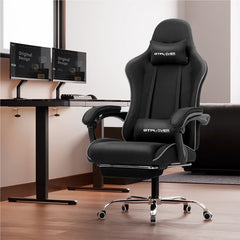 GTPLAYER Gamingstoel 135° verstelbaar, ergonomisch, met uitschuifbare voetsteun - Zwart stof