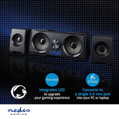 Nedis Gaming Speakers – 2.2-kanaals – 48W – LED – USB – 3,5 mm – Zwart