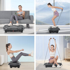 Trilplaat met stille motor + Bluetooth - 99 trilniveaus + 15 trainingsprogramma's - met afstandsbediening - antislip - full body workout, vet verliezen - incl. trainingsbanden - Zwart