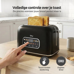 Olvy Broodrooster - 7 Bruiningsniveaus - Timerfunctie - Extra Brede Sleuven - Toaster - LCD Display - Kruimellade - 900W - Ontdooien & Opwarmen - Zwart