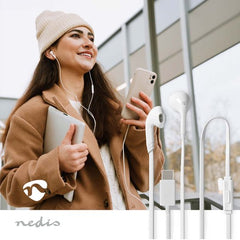 Nedis Bedrade Koptelefoon - USB-C - Kabellengte: 1.20 m - Ingebouwde microfoon - Volumebediening - Wit