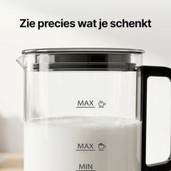 Olvy Melkopschuimer Glas - Elektrische Melkopschuimer 500W - 4-in-1 - Warm & Koud Schuim - 160 ml Melkschuim - 400 ml Warme Melk - Temperatuurdisplay - BPA & PFAS Vrij - Zwart