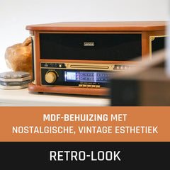Classic Phono Retro Platenspeler - Bluetooth - Auto-stop -Radio CD en Cassettespeler - TCD-2551WD - Hout