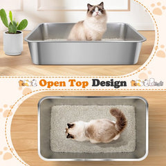 Nobleza Kattenbak XXXL RVS - 70x50x15 cm - Grote Kattenbak voor Grote Katten & Maine Coon - Roestvrijstalen Kattenbak met Hoge Rand
