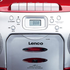 Lenco SCD-420RD - Draagbare radio CD speler met MP3 optie en koptelefoon - Rood •