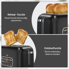 Olvy Broodrooster - 7 Bruiningsniveaus - Timerfunctie - Extra Brede Sleuven - Toaster - LCD Display - Kruimellade - 900W - Ontdooien & Opwarmen - Zwart