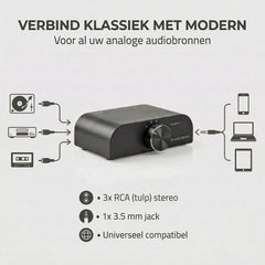 Nedis Analoge Audio-Switch - 4-Poorts poort(en) - Ingangen audio / video / data: 1x 3.5 mm Audio Input / 3x (2x RCA Female) - Uitgangen audio / video / data: 1x (2x RCA Female) - Manueel - Metaal
