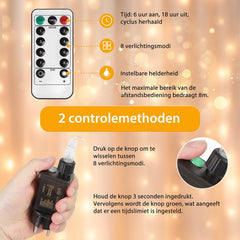 Aigostar 10S6U - Kerstverlichting Sterren & Maan Lichtgordijn - 3 Meter - 120 LED's - 8 Functies met Afstandsbediening - Voor Binnen & Buiten - Warm wit