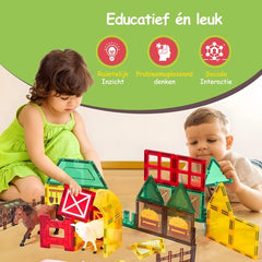 Magnetic Tiles - Speelgoed - 80 Stuks - Boerderij - Magnetische Tegels - Educatief & Constructie - Montessori - Bouwstenen - Blokken - Magna Wereld - Kinderen - Voor 3, 4, 5, 6, 7, 8 Jaar - Olvy •