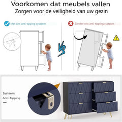 Commode - Dressoir - Ladekast - 100x34x73 cm - Marineblauw - UEV