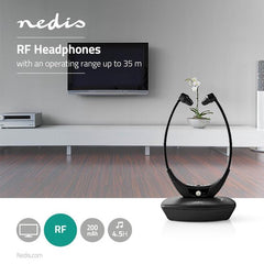 Nedis Draadloze TV-Koptelefoon - RF, frequentie 868 MHz - In-Ear - Batterij 1 werkingstijd standaard verbruik: 270 min - 35 m - Digitale Audio - Balanscontrole - Zwart