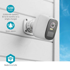 Nedis SmartLife Beveiligingscamera Buiten – 2K QHD – Spotlight – WiFi – Alarm – IP66 – Bewegingssensor – Wit