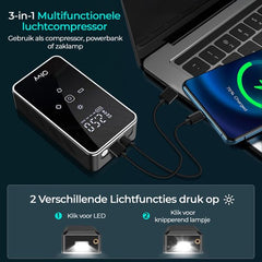 Compressor Bandenpomp - Elektrische Bandenpomp - Draagbare Luchtcompressor - 6000 mAh - Elektrische Fietspomp - Fiets/Auto/Motor/Bal/Luchtbed - Olvy
