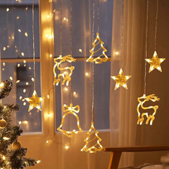 Aigostar LED Lichtgordijn - 120 leds - 3M - Klokken en Sterren - Afstandsbediening - Kerstverlichting - Kerst lichtgordijn - Warm licht