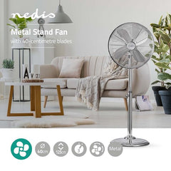 Nedis Staande Ventilator - Diameter: 400 mm - 3-Snelheden - Zwenkfunctie - 50 W - Verstelbare hoogte - Chroom