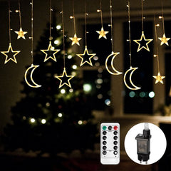 Aigostar 10S6U - Kerstverlichting Sterren & Maan Lichtgordijn - 3 Meter - 120 LED's - 8 Functies met Afstandsbediening - Voor Binnen & Buiten - Warm wit