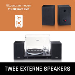 Lenco Platenspeler met Bluetooth - Twee externe Speakers - Ingebouwde Versterker - LS-500BK - Zwart