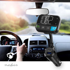 Nedis FM-Audiotransmitter voor Auto - Zwanenhals - Handenvrij bellen / Luidsprekerfunctie - 2.00 " - Zwart-Wit Scherm - Bluetooth - PD 20 W / QC 3.0 - Snelladen - Bass boost - Google Assistant / Siri