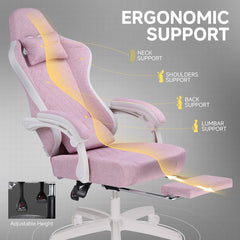 GTPLAYER - Gamingstoel Ergonomisch - Met Veerzitkussen en Voetensteun - Roze-wit