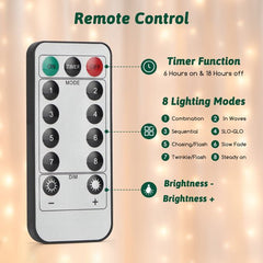 Aigostar LED Lichtgordijn - 120 leds - 3M - Klokken en Sterren - Afstandsbediening - Kerstverlichting - Kerst lichtgordijn - Warm licht