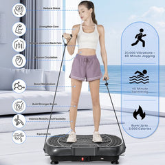Trilplaat met stille motor + Bluetooth - 99 trilniveaus + 15 trainingsprogramma's - met afstandsbediening - antislip - full body workout, vet verliezen - incl. trainingsbanden - Zwart
