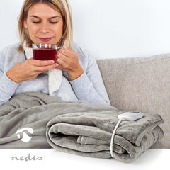 Nedis Elektrische Deken - 180x130 cm - 1 Persoons Warmtedeken - 9 Warmte Standen - Wasmachinebestendig - Fleece •