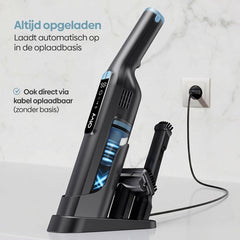 Olvy Kruimeldief PRO - LCD Display - Oplaadstation - 3 Snelheden - 250W - Kruimelzuiger Snoerloos - Autostofzuiger - 22 kPa - Draadloos - Handstofzuiger •