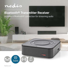 Nedis Bluetooth Zender / Ontvanger - Input: 1x AUX / 1x SPDIF - Output: 1x AUX / 1x SPDIF - AptX Low latency / AptX / SBC - Maximaal 2 Apparaten - Maximale batterijduur: 22 uur - Zwart