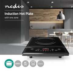 Nedis Inductiekookplaat - Kookzones: 1 - 2000 W - Oververhittingsbeveiliging - Zwart - Tijdschakelaar - Turbo-actie - Kinderslot - LCD scherm •