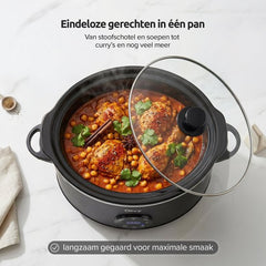 Olvy Digitale Slowcooker met Timer - Incl. Slowcooker e-kookboek - PFAS-vrij - 6 Liter - Keramische binnenpan