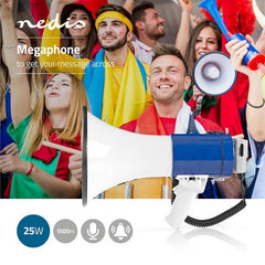Nedis Megafoon – 135 dB – 1500 m Bereik – Sirene – Afneembare Microfoon – Wit/Blauw