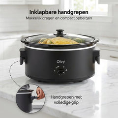 Slowcooker met Timer - 6L - Glazen deksel - Zwart - Olvy •