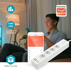 Nedis SmartLife Smart Stekkerdoos – WiFi – USB-A/C – 3680W – 2m – Wit