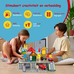 Magnetic Tiles - Treinen - Speelgoed - Magnetische Tegels - Educatief & Constructie - Montessori - Bouwstenen - Bouwblokken - Magna Wereld - Kinderen - Voor 3, 4, 5, 6, 7, 8 Jaar - Olvy •