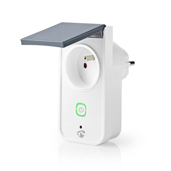 Nedis SmartLife Slimme Stekker - IP44 - Energiemeter - 3680 W - France / Type-E (CEE 7/6) - -30 - 40 °C - Android / IOS - Grijs / Wit - 1 Stuks •