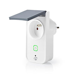 Nedis SmartLife Slimme Stekker - IP44 - Energiemeter - 3680 W - France / Type-E (CEE 7/6) - -30 - 40 °C - Android / IOS - Grijs / Wit - 1 Stuks •