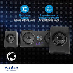 Nedis Gaming Speakers – 2.2-kanaals – 48W – LED – USB – 3,5 mm – Zwart