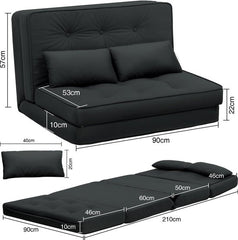 Slaapbank 2 persoons - Logeerbed - Bedbank - 90x210 cm - Zwart - COMHOMA