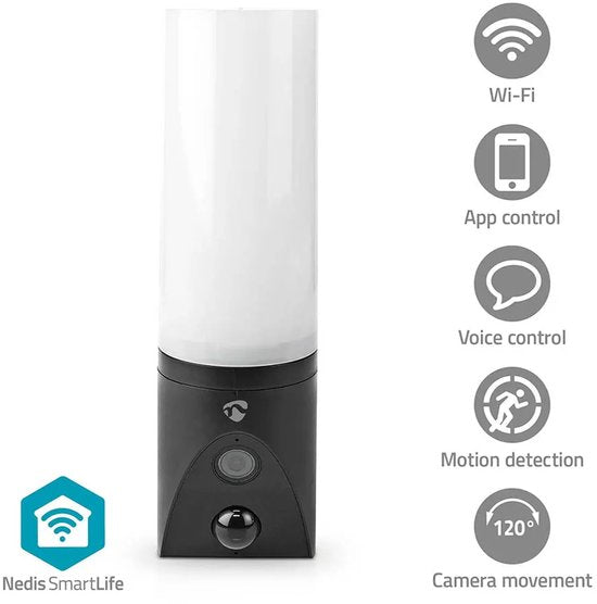 Nedis SmartLife Beveilligingscamera – Wi-Fi – Full HD 1080p – Buitenverlichting – Waterdicht – Bewegingssensor – Nachtzicht – Zwart