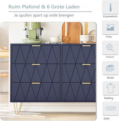 Commode - Dressoir - Ladekast - 100x34x73 cm - Marineblauw - UEV