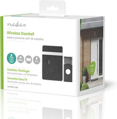 Nedis Draadloze Deurbelset - Batterij Gevoed - 3 V DC - 1x CR2032 - Volume: 80 dB - Signaalbereik: 300 m - IP44 - 36 Melodiën - 1 Ontvanger - Zwart •