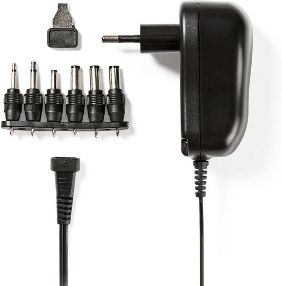 Nedis Universele AC-Stroomadapter - 12 W - 3 / 4.5 / 5 / 6 / 7.5 / 9 / 12 V DC - 1.80 m - 2.0 A - 6 plug(s) - Zwart